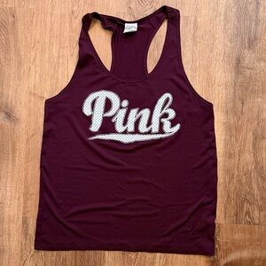 PINK Victoria's Secret Maroon Racerback Tank with White Script